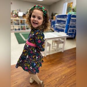 Mini Boden Floral Dress with Pink and Green Accents